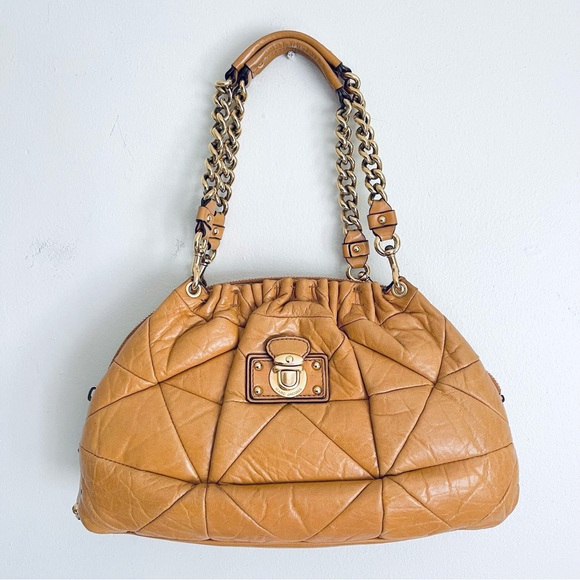 Marc Jacobs Lou Bowler Patchwork Quilted Leather Chain Strap Bag  Tan - Picture 16 of 16